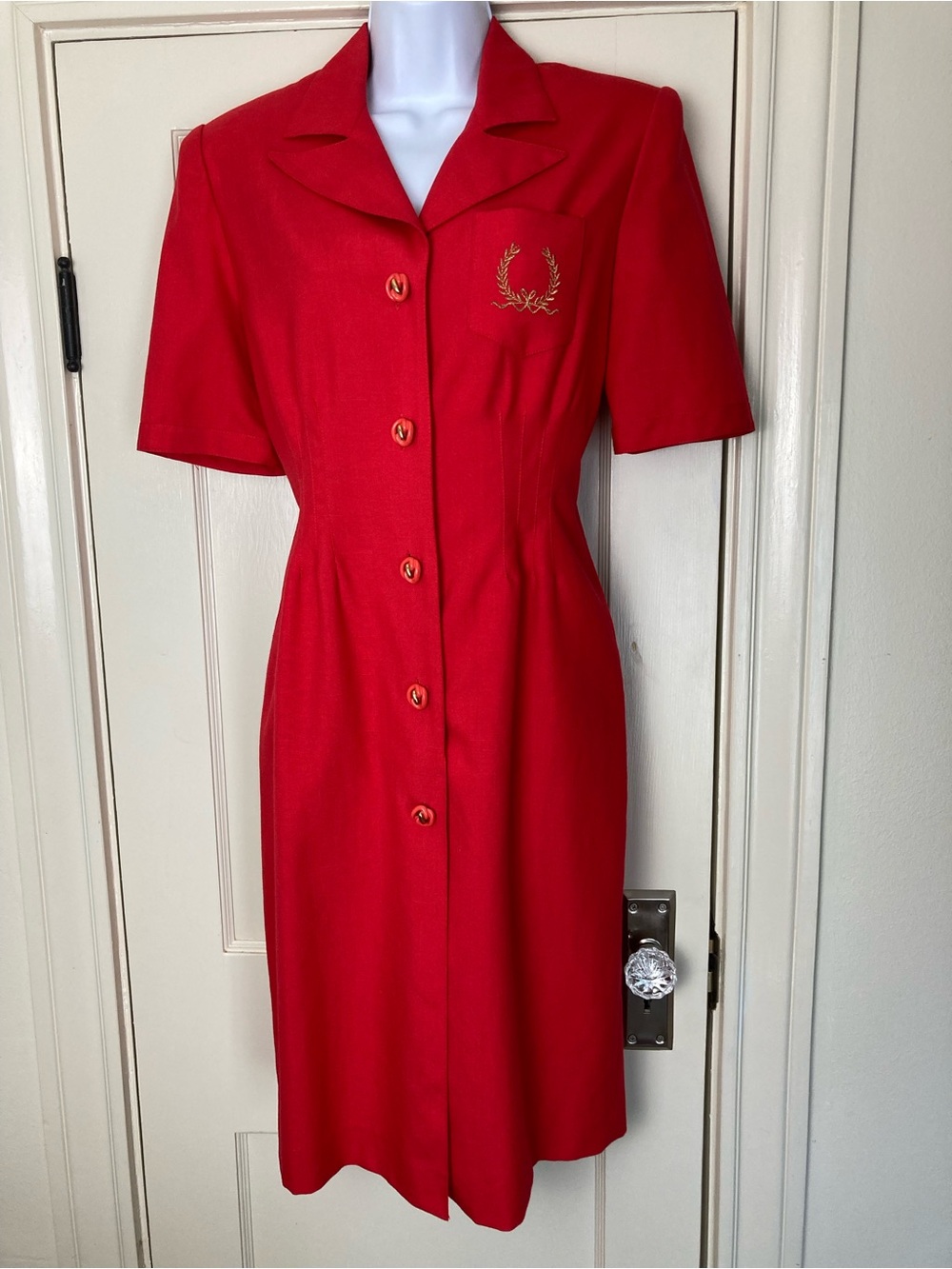 Rouie Vintage 1980's red shirtwaist sheath dress Button Front size 4